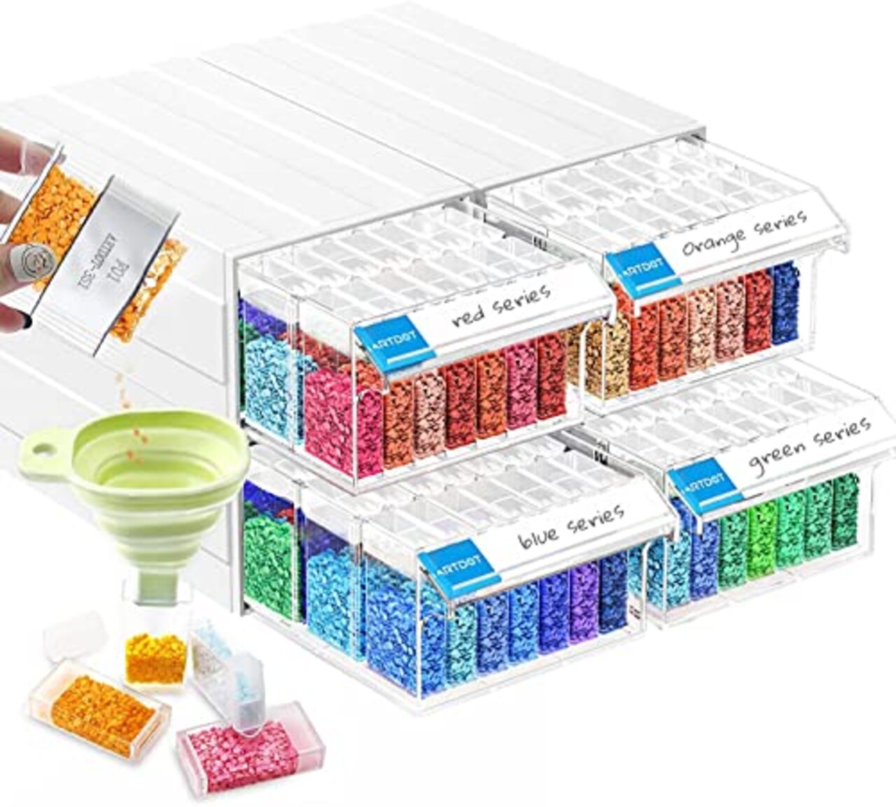 ARTDOT Diamond Painting Storage, 4 Pack Stackable Bead Organizer 140 Slots  Individual Containers with Diamond Art Accessories and Tools for Beads Nail  Pill Rhinestones Seed